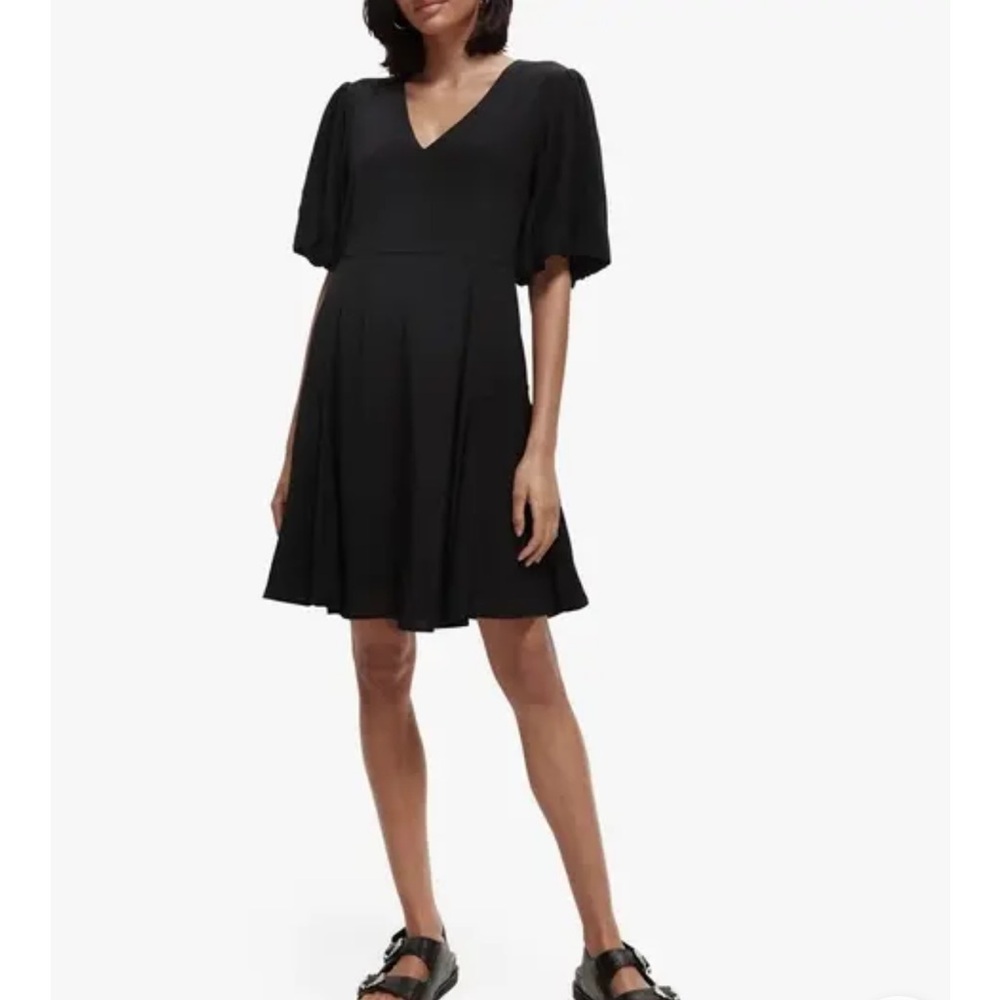 Scotch & Soda Dress Women’s Shirtdress Black Classic Fit Flare Flowy Casual Sz L